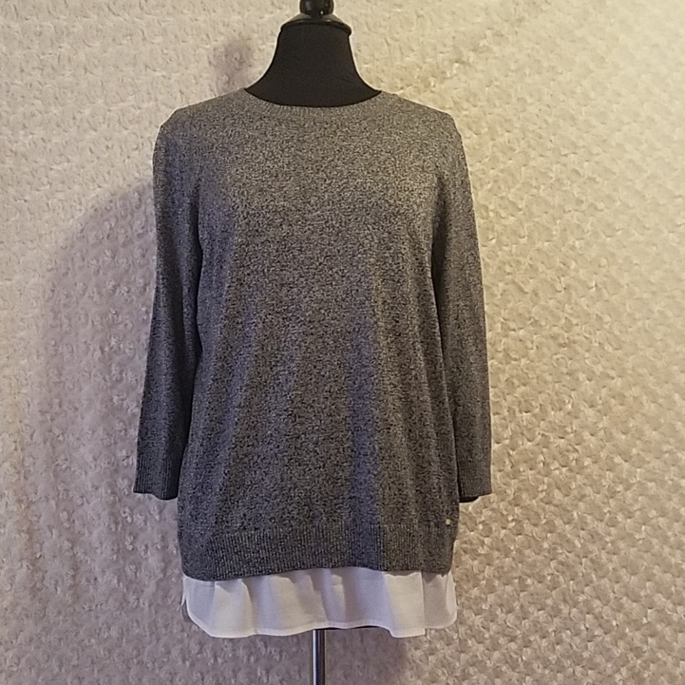 Calvin Klein grey and white layered look sweater